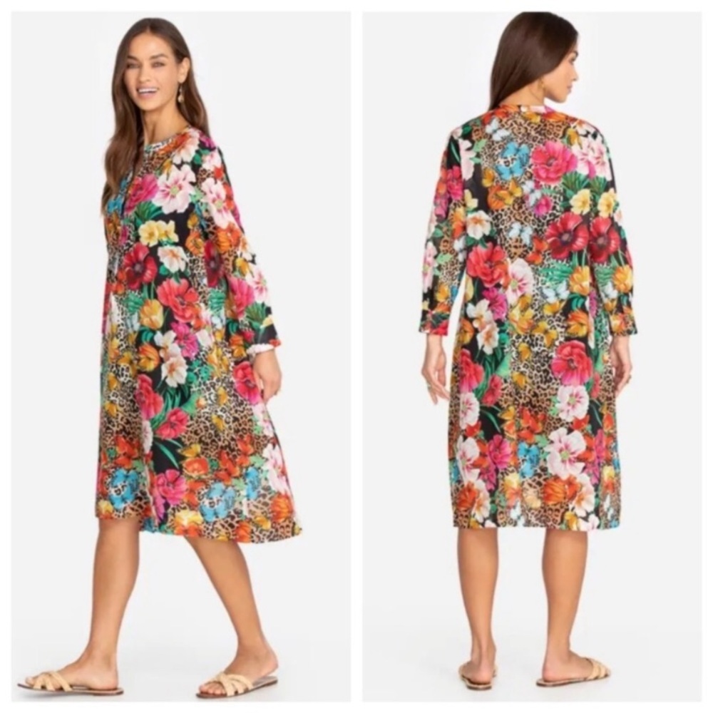 Johnny Was Multicolor Floral Midi Dress - Black, Pink, Green, Yellow, Blue